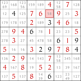 Exemple de technique d'interactions Lignes/Colonnes et Blocs de Sudoku
