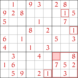 Exemple de technique de singleton caché de Sudoku